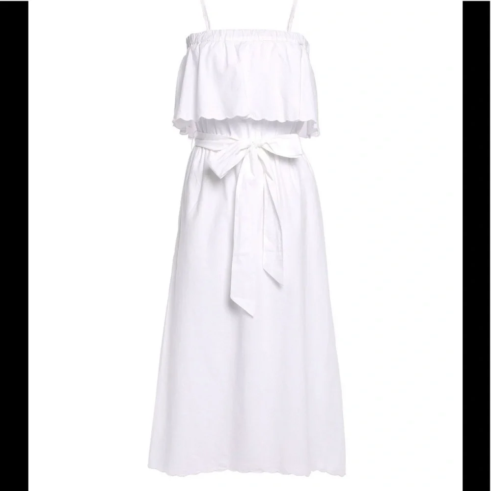 NWT Joie Rindinya Ruffled Scalloped Midi Dress White S